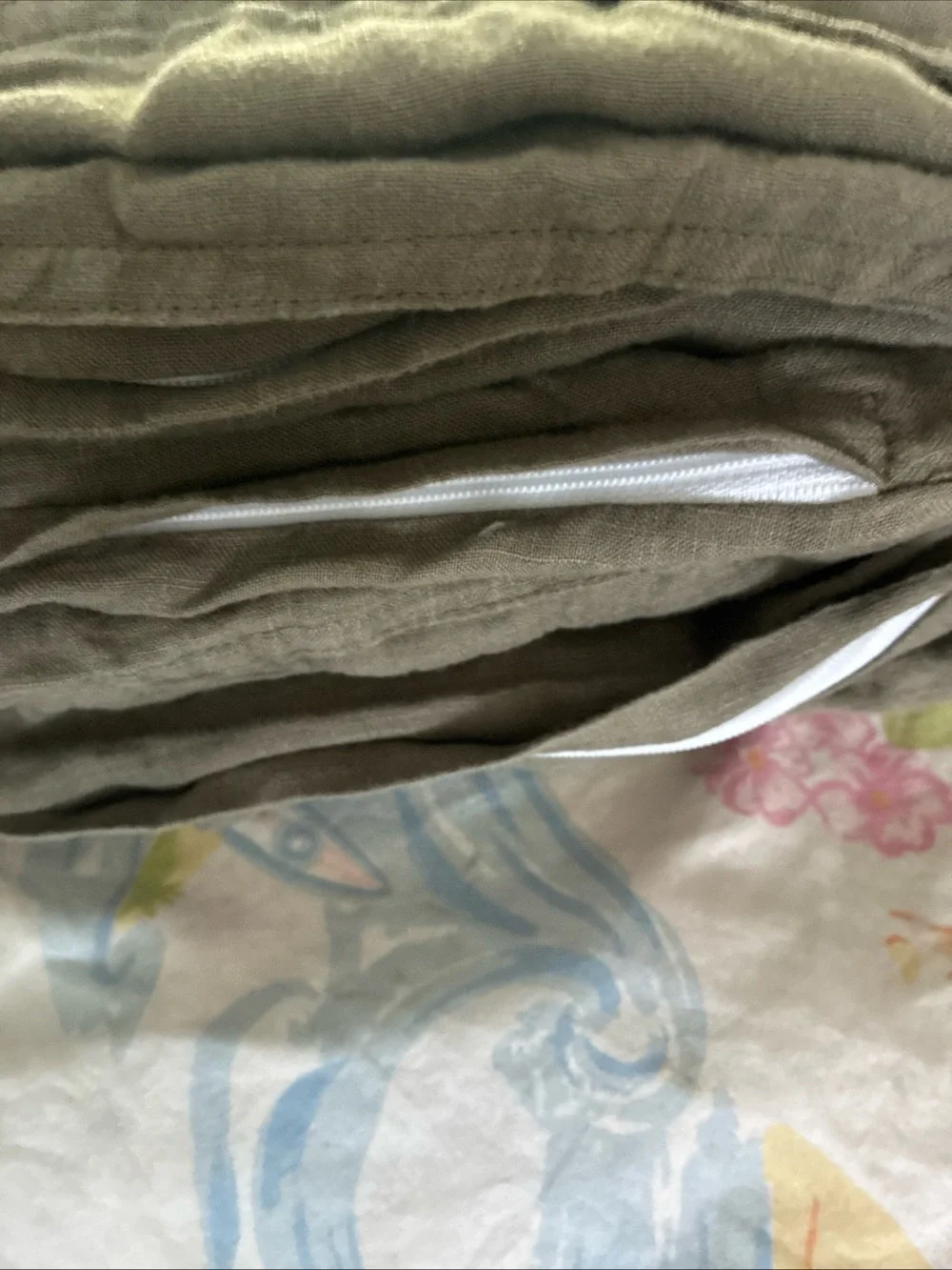 XZ XIFA Olive Green Linen Duvet Cover Full Queen 100% Washed French Flax Linen